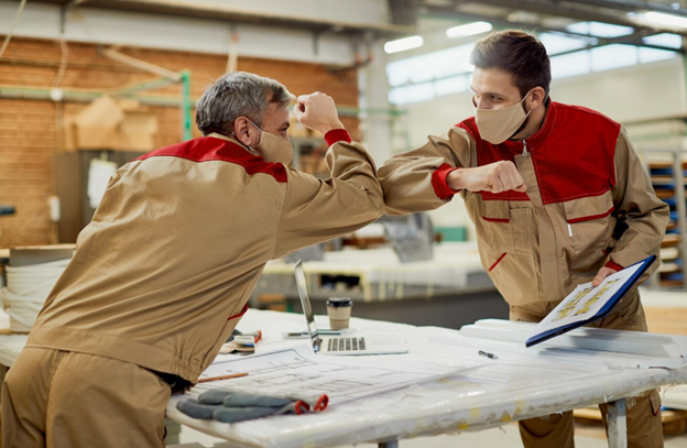 Steel bench for compact factory areas